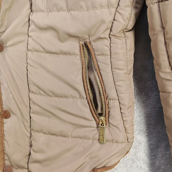 TWO WAY Puffer Jacket Full Zip Size S (4-6) Hidden Hoodie Collared Zip Pockets - Picture 5 of 16